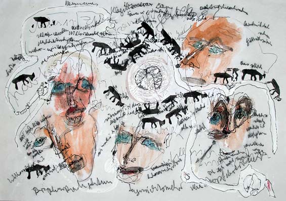 Psychogramm, Jens Wahl, A 4, 2002, Aquarell, Tusche, Tippex, Kugelschreiber