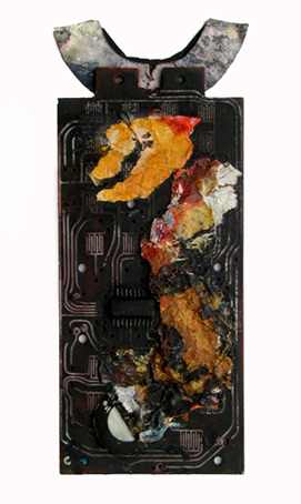 Fetisch 1 (Ost), rd. 12x5cm, Collage, Jens Wahl, Die Stadt, Drrenmatt