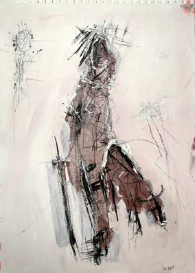 Jens Wahl, Sitting Bull, etwa A5, Tusche, Tempera