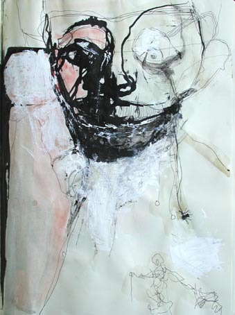 Ein Gesicht, Jens Wahl, etwa A 4, Tempera, Tusche